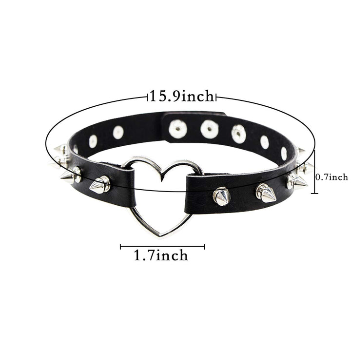 PU Leather Choker Goth Punk Choker O-Ring Spike Rivets and Love Heart Choker Collar Necklace Adjustable (K5)