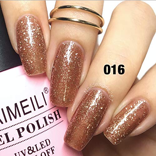 Shellac Soak Off UV LED Gel Nail Polish - Tinsel Toast Gold Diamond (016) 10ml