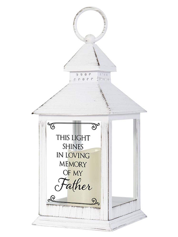 Distressed White Memorial Lantern with Flameless Candle (Father)