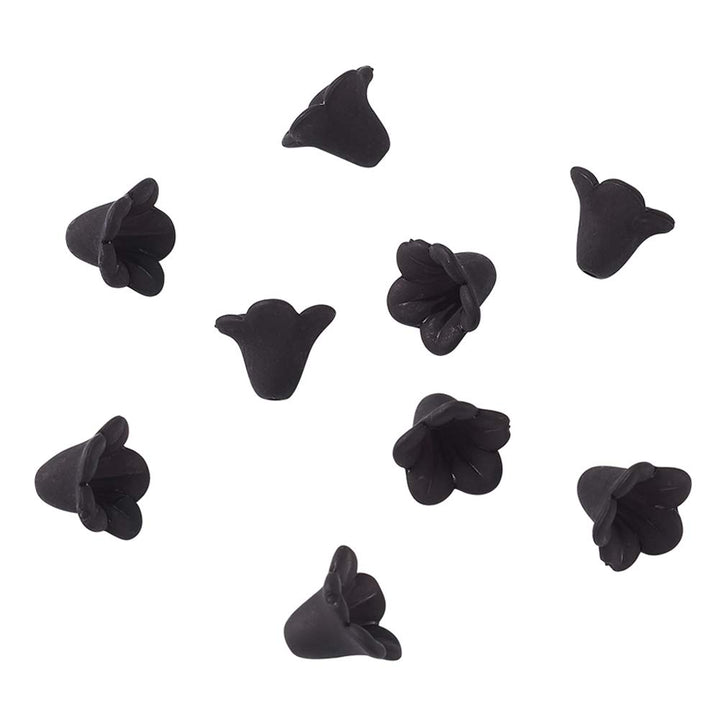 Pandahall 100pcs Black Transparent Frosted Acrylic Beads Trumpet Flower Bead Caps DIY Jewelry Making 14x10mm