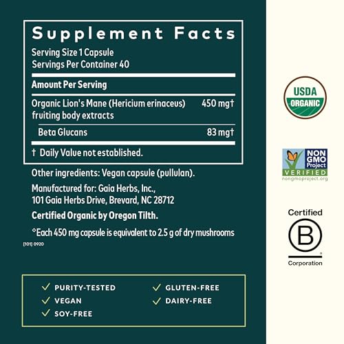 Lion’s Mane Mushroom - Brain & Nerve Health Support - 40 Vegan Capsules