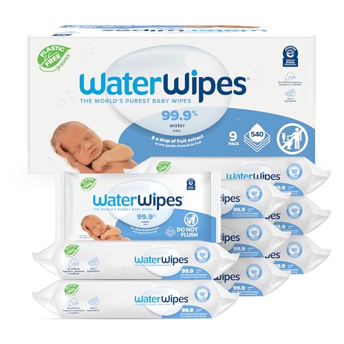 Plastic-Free Original-baby Wipes, 99.9% Water Based Wipes, Unscented & Hypoallergenic for Sensitive Skin, 60 Count (Pack of 9) Total 540 wipes, Packaging May Vary