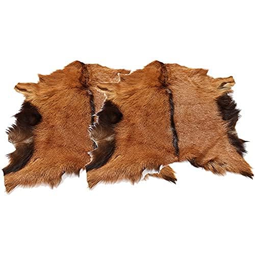 2PCS Real Goatskin Hide Fur Pelts Goat Skin Leather Goat Hide Home Decor Design Hunting Ornament Floor Wall Exhibit Display for DIY Clothing Sheepskin Fur Rug Exotic (Approx 21x15in)