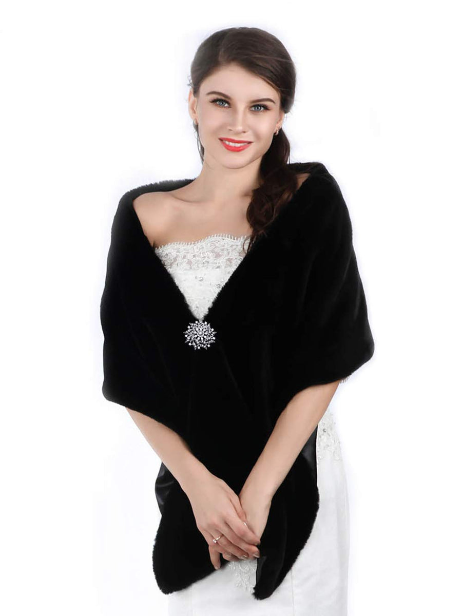 Long Wedding Faux Fur Wraps and Shawls Wedding Bridal Stole for Brides and Bridesmaids