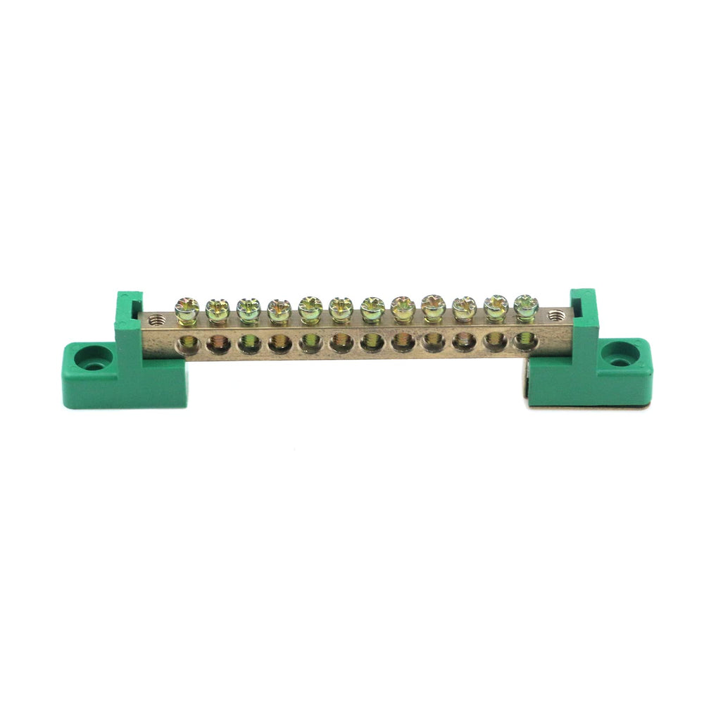 Terminal Bus Bar 12 Positions Screw Brass Terminal Grounding Strip Bus Bar Block Green Terminal Block Pack of 5