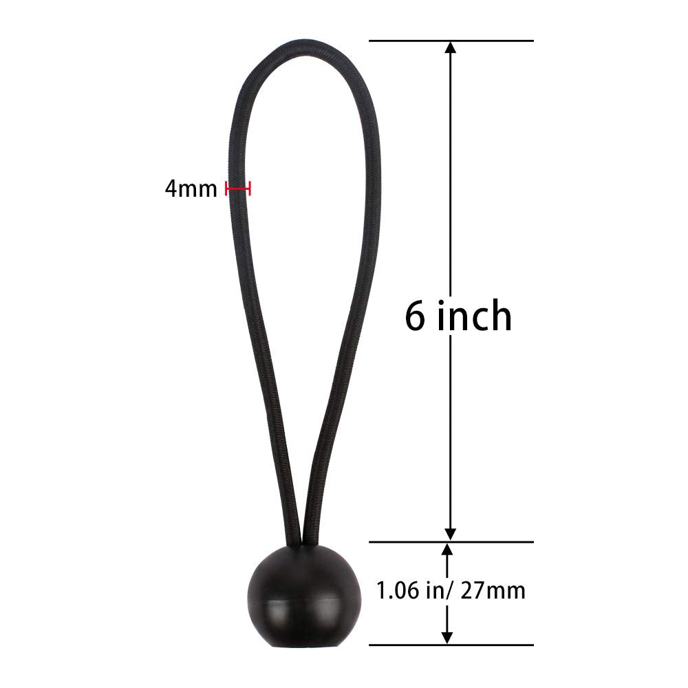 30 Pcs Bungee Balls 6Inch Black Ball Bungees Heavy Duty Heavyweight 6 inch Tarp Bungee Cords, Weather Resistant Tie Down Strap 4mm Thickness - for Camping, Tents, Cargo, Holding Wire and Hoses