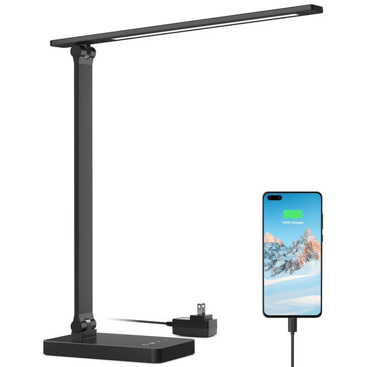 LED Desk Lamp with USB Charging Port Dimmable Home Office Touch Control Reading Table Lamp,3 Color Modes with 5 Brightness Level,College Dorm Room Essentials, Eye Caring, Sewing, Crafting, Black