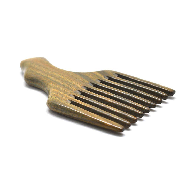 Hair/Beard Pick/Wide Tooth Comb – Made Of One Whole Piece Of Natural Green Sandal Wood With Fantastic Handle (M049)