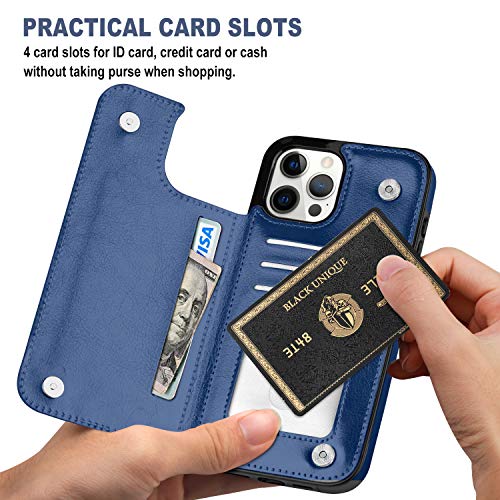 Wallet Case for iPhone 12 Pro Max, Premium Soft PU Leather Card Holder Case with Kickstand Slim Flip Case for iPhone 12 Pro Max 6.7 Inch (Blue)