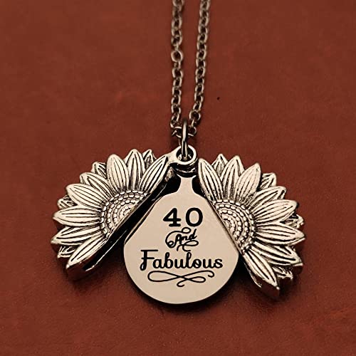 40th Birthday Gifts Sunflower Necklaces for Women 40 and Fabulous Pendant Neckelace for 40 Year Old Woman Birthday Gift for Sister Mom Wife 40 Yrs Old Birthday Gifts