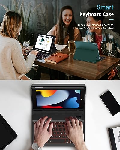 iPad 9.7 Case with Keyboard for 6th Gen(2018), 5th Gen(2017), Air 2/Air, iPad Pro 9.7 - Smart Folio Case with Pencil Holder - 7 Color Backlit - Bluetooth Detachable - Auto Sleep/Wake(Black)