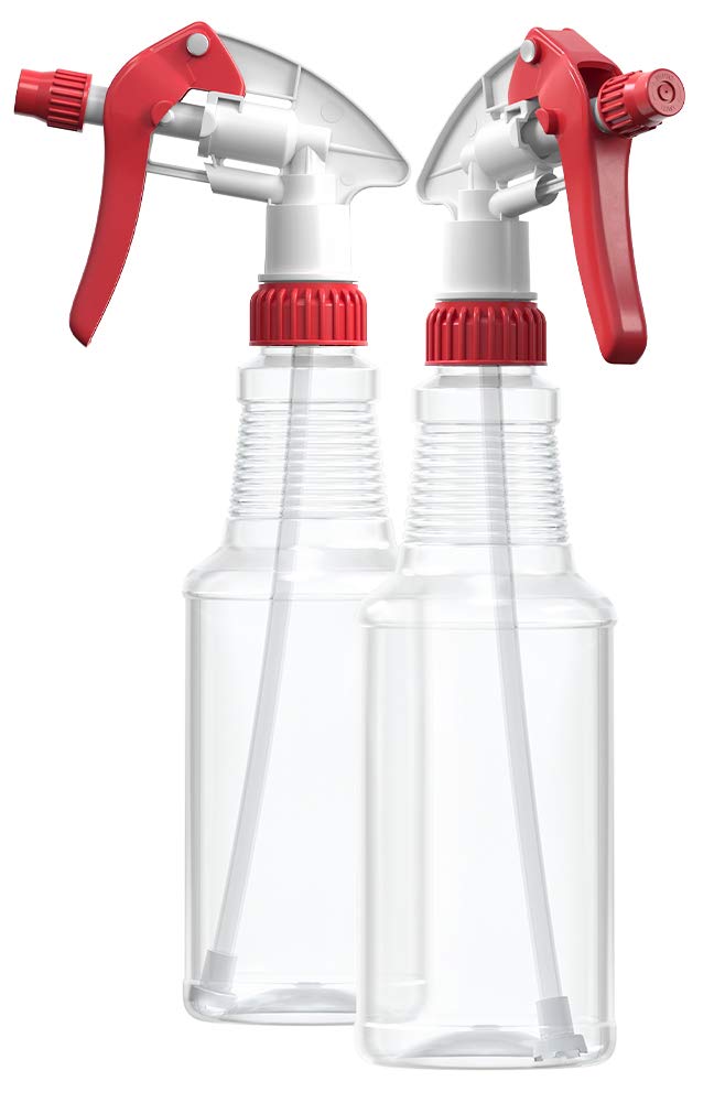 BAR5F Empty Plastic Spray Bottles 16 oz, BPA-Free Food Grade, Crystal Clear PETE1, Red/White N8 Fully Adjustable Sprayer (Pack of 2)