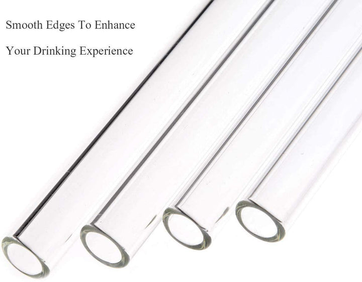 8-Pack Slim 7mm Glass Straws, Reusable Clear Drinking Straws for 20 oz 30 oz RTIC/YETI Tumblers, Tervis, Starbucks Cups, Mason Jars with 2 Cleaning Brush & 8 Silicone Tips