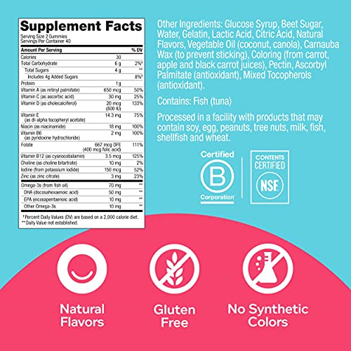 Prenatal Multivitamin Gummy, Supports Healthy Growth and Brain Development, Folic Acid, Vitamin D, Omega 3 DHA, Chewable Supplement, Citrus Berry Flavor, 40-Day Supply - 80 Count Pouch
