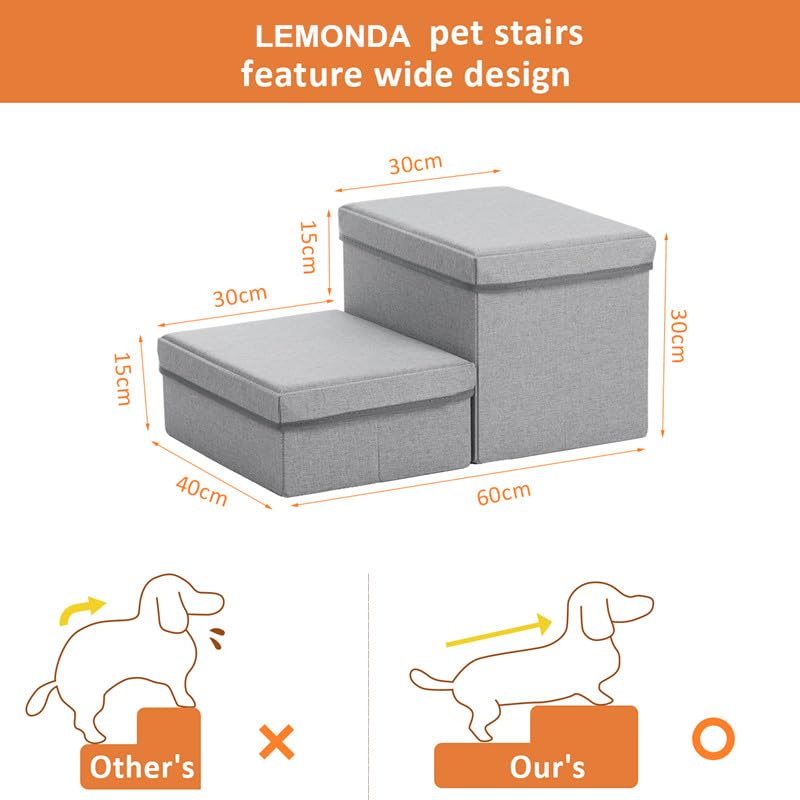3 Step Folding Dog Step Stairs,Foldable Dog Stairs with 3 Storage Boxes for High Bed & Sofa,Pet Storage Stepper & Safety Ladder for Cats Dogs up to 60 pounds