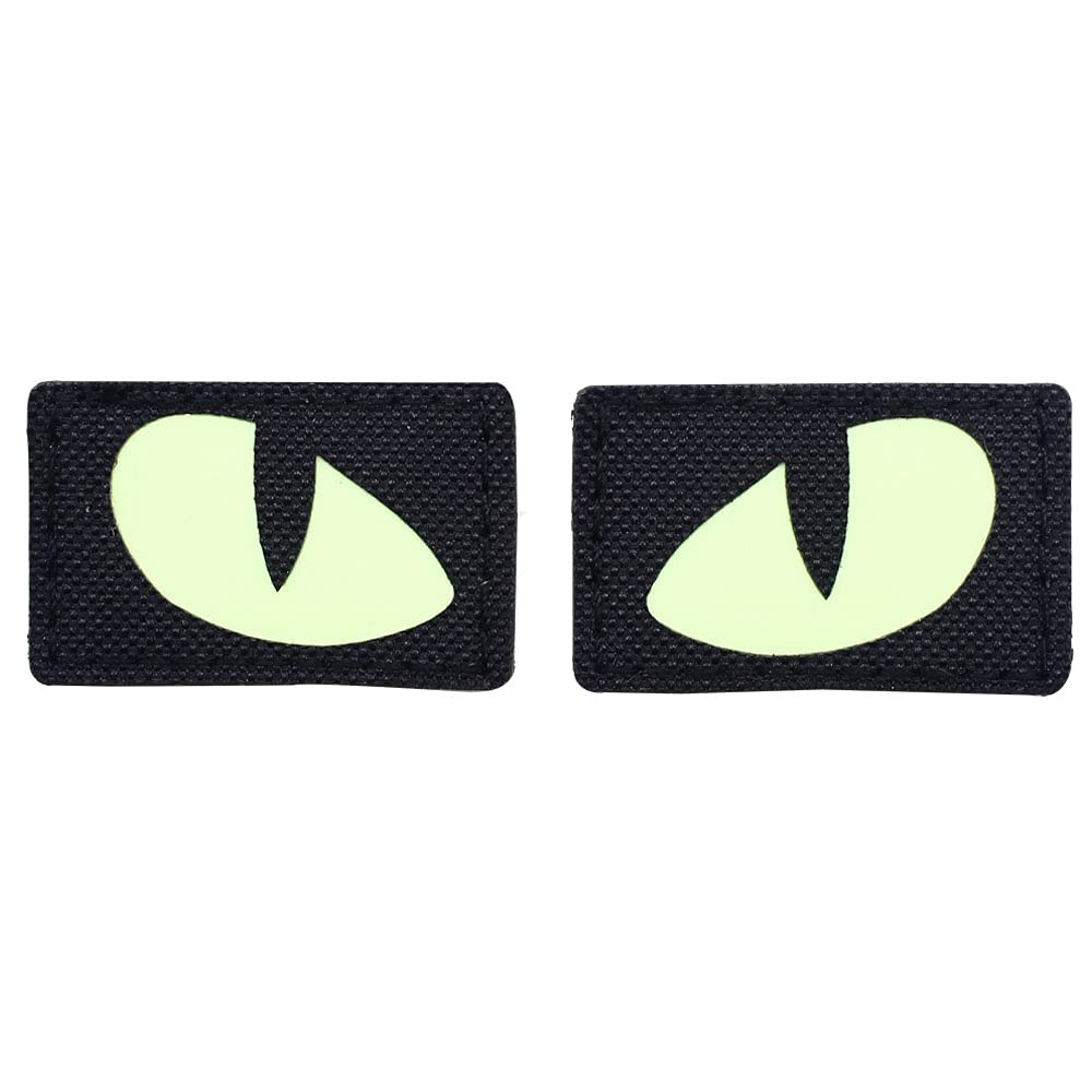 Cat Tiger Eyes Hook Loop Fasteners Tactical Glow in Dark Military Combat Applique Patch for Hats Helmet Uniform Backpack (Black)