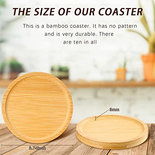 10 Pcs Round Bamboo Coasters for Planters Small Plant Saucer 3.74 Inch Bamboo Planter Drink Saucer Trays DIY Resin Coasters Gifts Tabletop Planters Protection Home Office Decoration