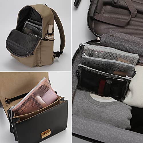 6pcs Multicolored Portable Travel Toiletry Pouch Nylon Mesh Cosmetic Makeup Organizer Bag with Zipper, Monochrome