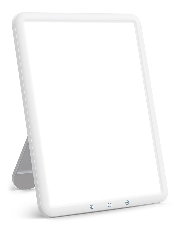 Light Therapy Lamp, Ultra-Thin UV Free 10000 Lux Bright White Therapy Light, 90° Rotatable Stand with 30 mins Timer, Brightness Adjustable, Touch Control, Memory Function