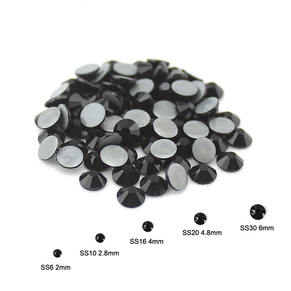 Hotfix Crystal Rhinestones, Hot Fix Crystals for Crafts Clothes, Flatback Glass Crystal for Decoration, Round Gems (Jet Black, SS10 1440PCS)