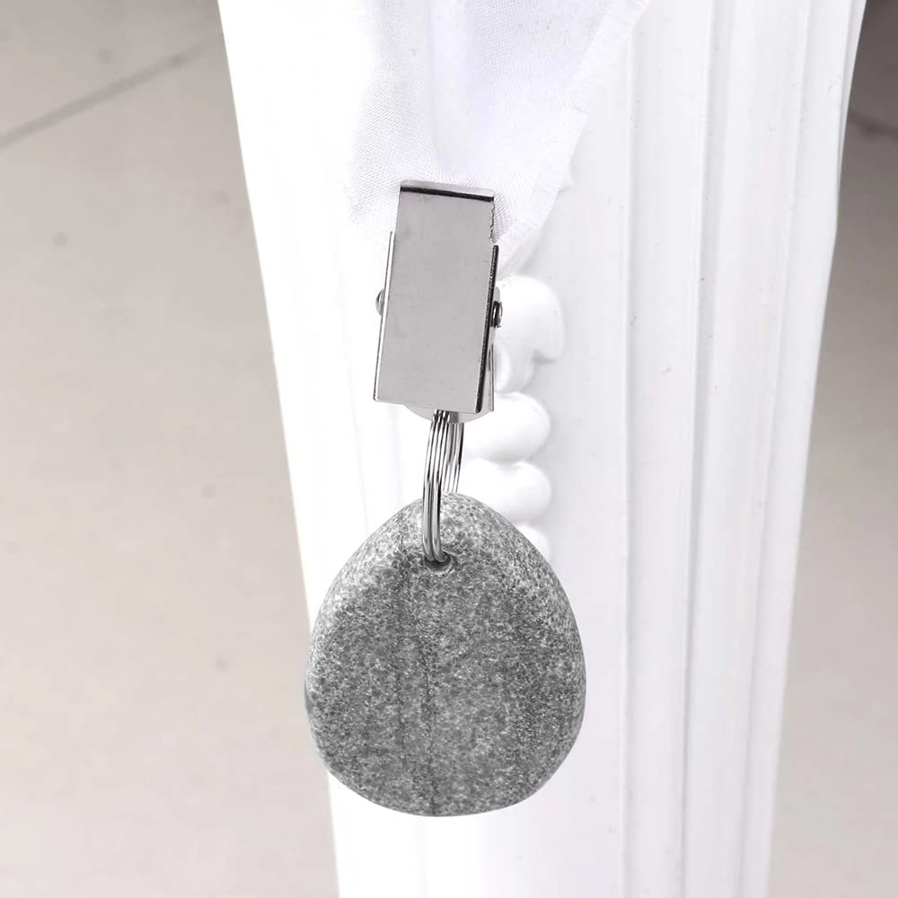 Tablecloth Weights Hangers, Tablecloth Pendant Stone Table Cover Weights with Metal Clips for Outdoor Party Picnic Table Decoration (Grey (6pcs))