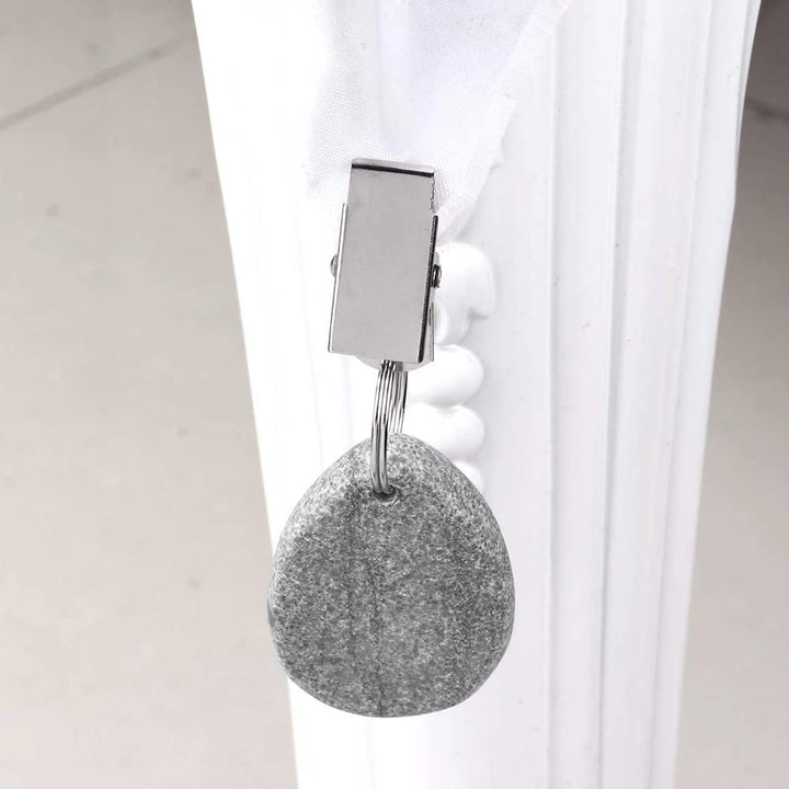 Tablecloth Weights Hangers, Tablecloth Pendant Stone Table Cover Weights with Metal Clips for Outdoor Party Picnic Table Decoration (Grey (6pcs))