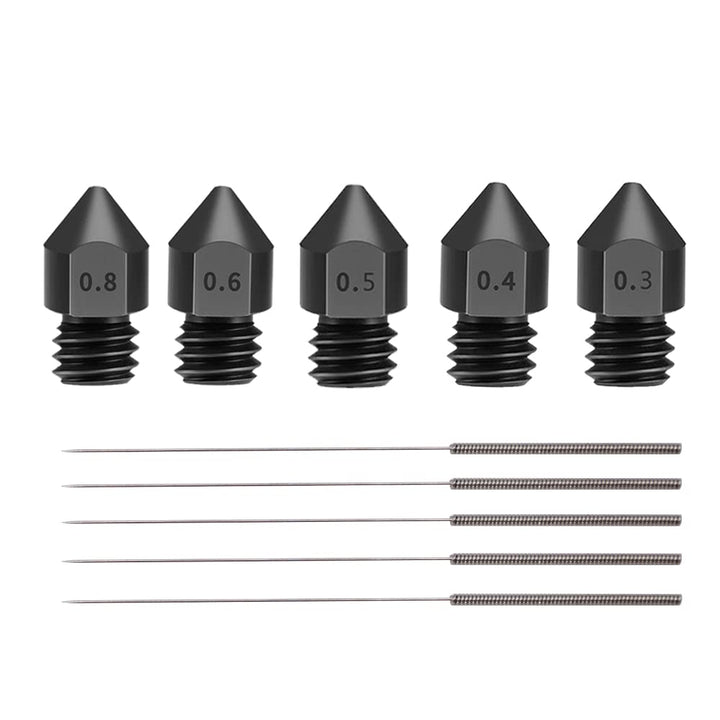 Hardened Steel Nozzle MK8 High Temperature Wear Resistant Nozzle 3D Printer Nozzles 0.3 0.4 0.5 0.6 0.8mm M6 Thread 1.75MM Filament for Ender 3 Ender-3 pro CR10 (5pcs Pack)