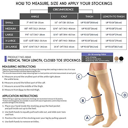 Truform Closed Toe, Thigh High 20-30 mmHg Compression Stockings, Dot Top, Beige, Small
