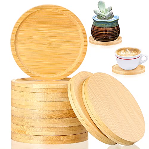10 Pcs Round Bamboo Coasters for Planters Small Plant Saucer 3.74 Inch Bamboo Planter Drink Saucer Trays DIY Resin Coasters Gifts Tabletop Planters Protection Home Office Decoration
