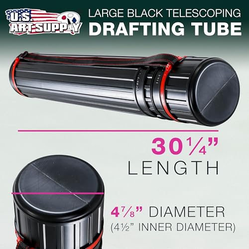 Large Telescoping Drafting Tube - 4-7/8 Outside/4-1/2 Inside Diameter, Expands 30-1/4 to 47-3/4, Durable Protection with Shoulder Strap - Ideal for Posters, Blueprints, Art & More