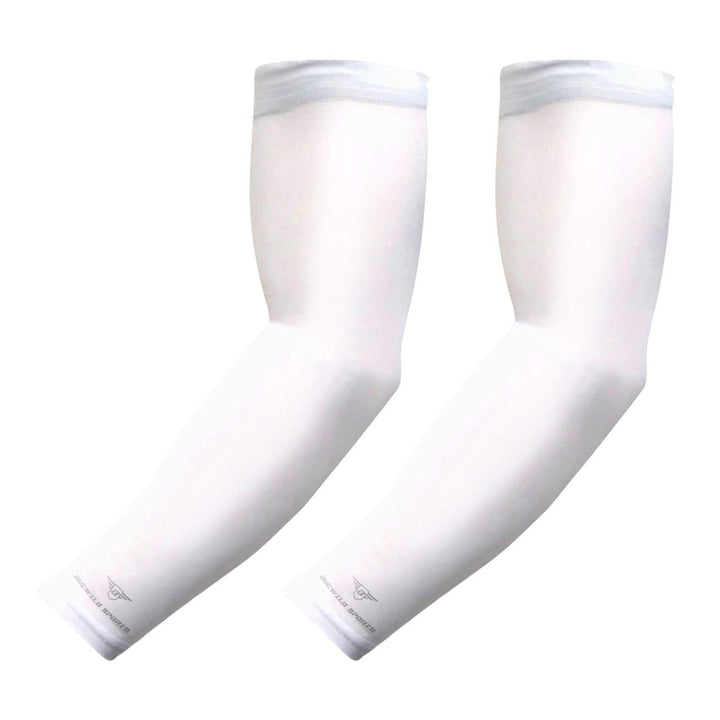 Bucwild 1 Pair Sports Arm Cooling Sun Protection Compression Arm Sleeves - Youth & Adult Sizes - Baseball Basketball Golf Tennis Running (White, Small (Youth)