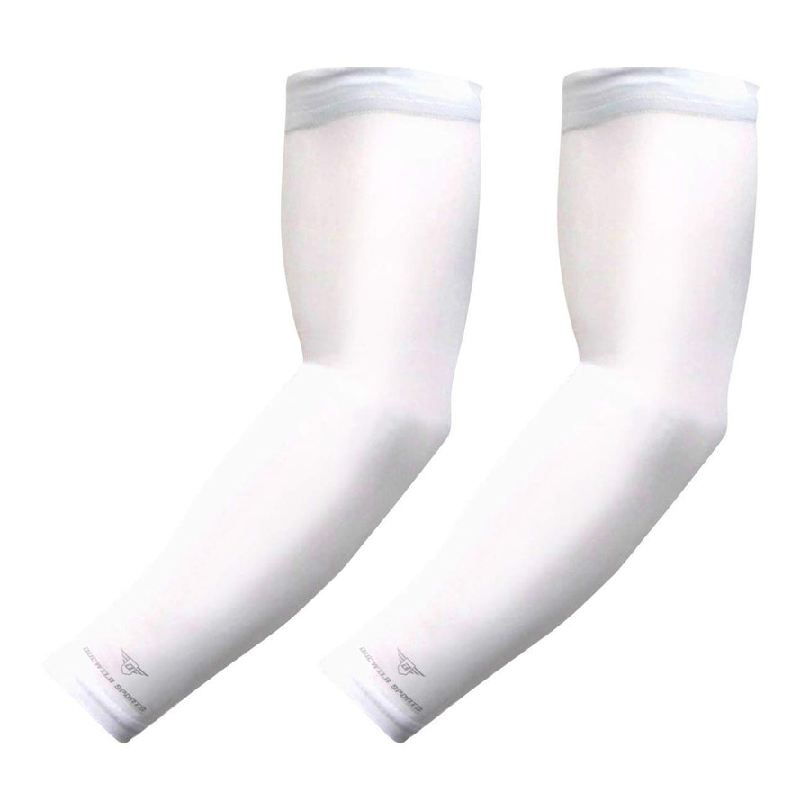 Bucwild 1 Pair Sports Arm Cooling Sun Protection Compression Arm Sleeves - Youth & Adult Sizes - Baseball Basketball Golf Tennis Running (White, Small (Youth)