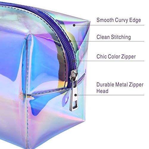 Holographic Makeup Bag for Women - Travel Clear Cosmetic Bag - Waterproof Large Clear Makeup Pouch with Zipper, Purple