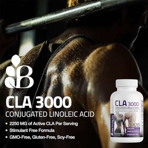 CLA 3000 Extra High Potency Supports Healthy Weight Management Lean Muscle Mass Non-Stimulating Conjugated Linoleic Acid 120 Softgels