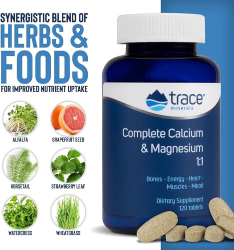 Complete Calcium & Magnesium 1:1 - Dietary Supplement for Bone Health & Energy Support - Mineral Supplement to Aid Immune Health - Formula with Sea Minerals - 120 Tablets (30 Servings)