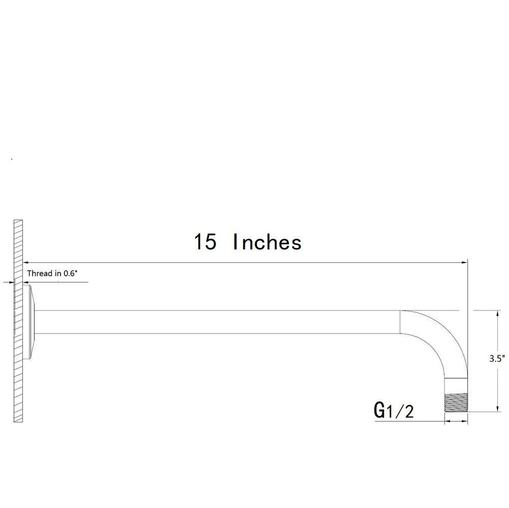 Shower Arm, Extra Fixed Arm with Flange, Stainless Steel Wall-Mounted ShowerHead Arm (15 Inch, Chrome Finish)