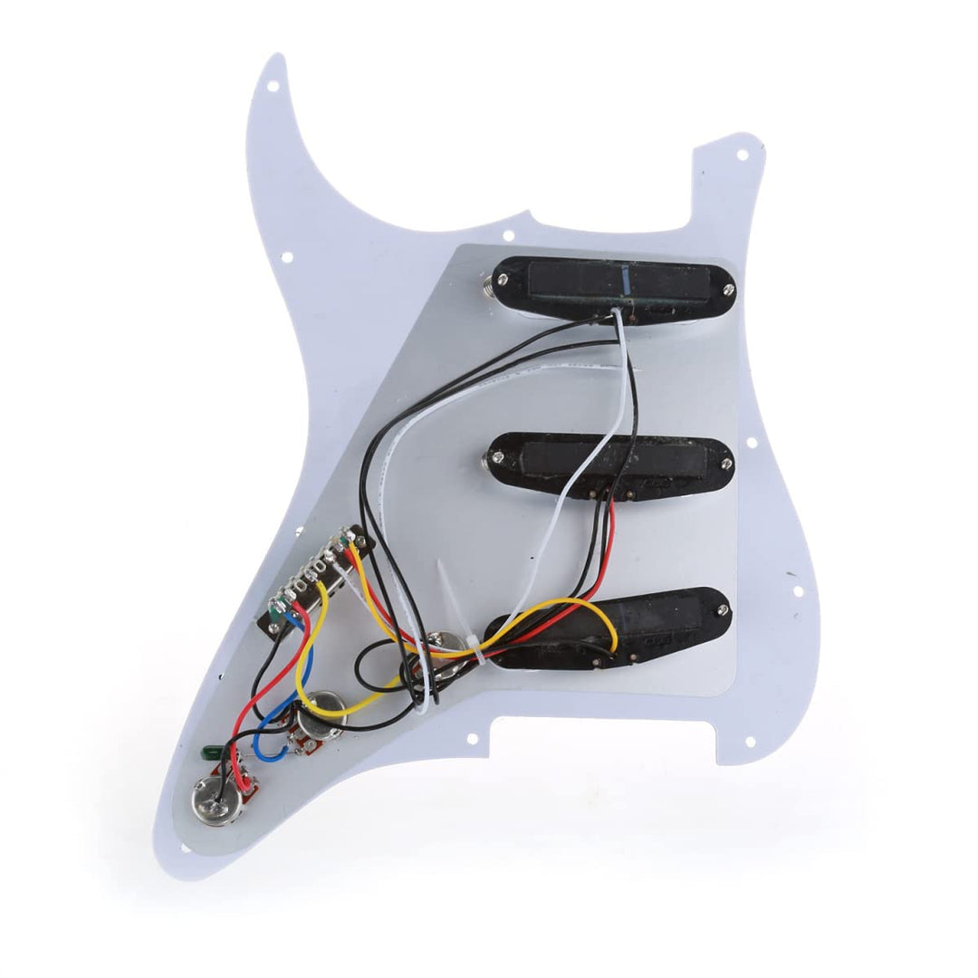 11 Hole SSS Prewired Loaded Pickguard with Single Coil Pickups Set for Strat Style Guitar,3Ply White