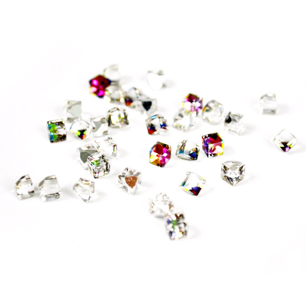 60PCS 3D Cube Square Rhinestone Crystal Glass Nails Beads Decoration Manicure Nail Art 4MM (Colorful)