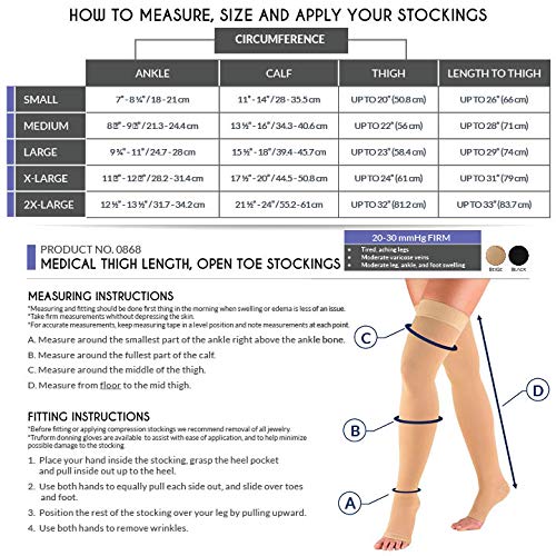 20-30 mmHg Compression Stockings for Men and Women, Thigh High Length, Dot-Top, Open Toe, Beige, Medium