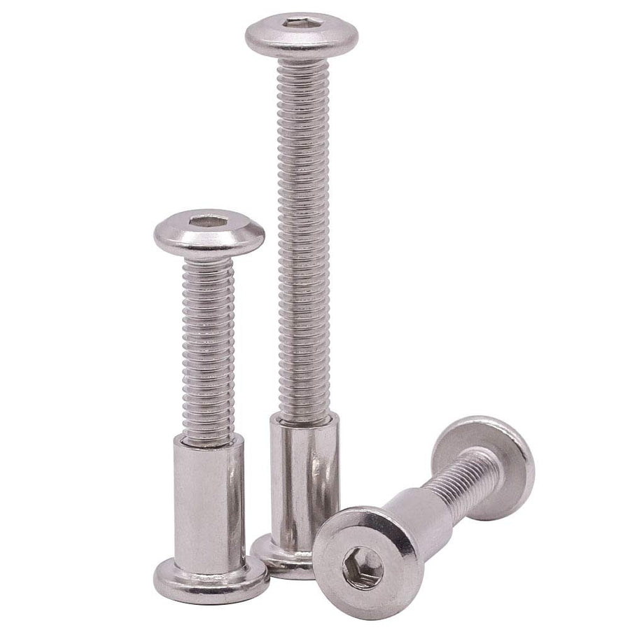 M6 x 50mm Furniture Screws Barrel Nuts Kit, 304 Stainless Steel 18-8, Binging Screws Posts for Beds Furnitures Leather Belt Screws, Allen Hex Drive, Full Thread UNC, 15 Sets