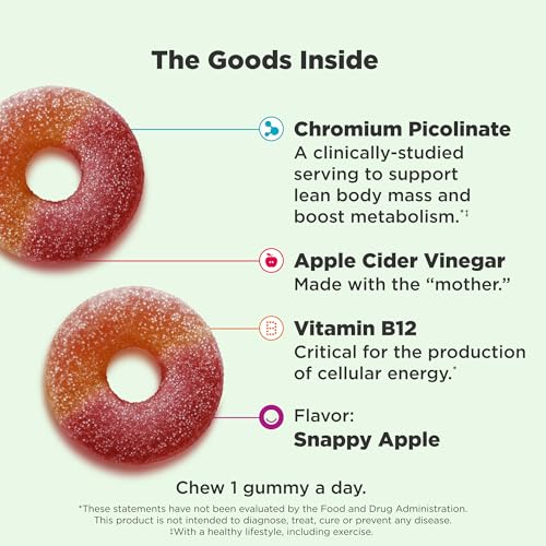 Metabolism Gummy Rings, Apple Cider Vinegar, Vitamin B12, Chromium, Energy and Digestive Health, Chewable Supplement, Apple Flavor - 30 Count