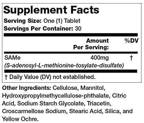 Enteric Coated SAMe Gold | 400 mg per Serving | Vegan, Gluten Free, Soy Free | Mood and Joint Support - 30 Enteric Coated Tablets