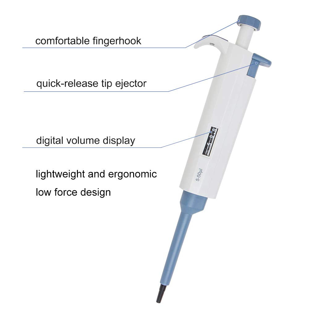 50ul Micropipette - Four E's Scientific 5-50ul Single-Channel Pipette High Accurate Variable Volume Pipettors