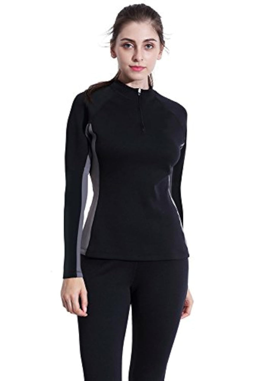 ValentinA Womens Hot Thermo Body Shaper, Slimming Long Sleeve Shirt, Workout Sweat Sauna Suit, Arm & Abdominal Trainer, Stomach Fat Burner, Best SCR Bodysuit for Weight Loss, Black XL