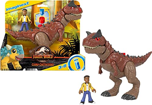Imaginext Jurassic World Dinosaur Toy Camp Cretaceous Carnotaurus Toro & Darius Figure Set for Pretend Play Kids Ages 3+ Years