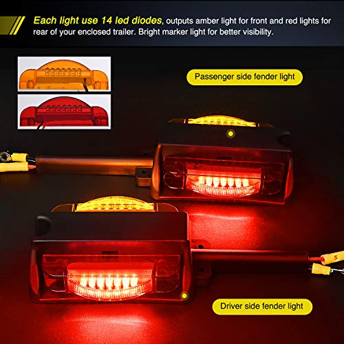 2PCS LED Trailer Fender Lights Pre Wired Trailer Clearance Marker Lights Amber Front Red Rear for Trailer Trucks