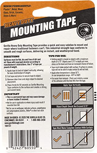 6055001 Heavy Duty Double Sided Mounting Tape, 1-Pack, Black