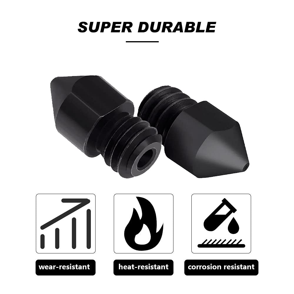 Hardened Steel Nozzle MK8 High Temperature Wear Resistant Nozzle 3D Printer Nozzles 0.3 0.4 0.5 0.6 0.8mm M6 Thread 1.75MM Filament for Ender 3 Ender-3 pro CR10 (5pcs Pack)
