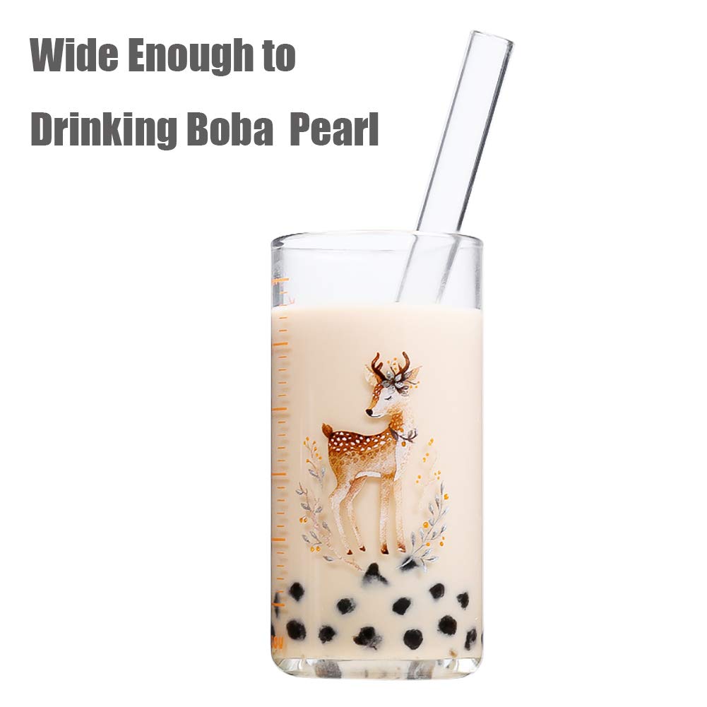 Reusable Glass Boba Straws, 14mm Extra Wide Clear Smoothie Straws for Bubble Tea, Pack of 4 with 1 Case and 2 Brush