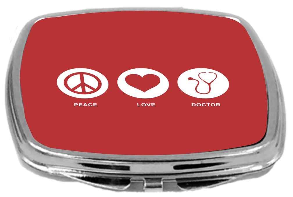 Rikki Knight Peace Love Doctor Design Compact Mirror, Red, 2 Ounce